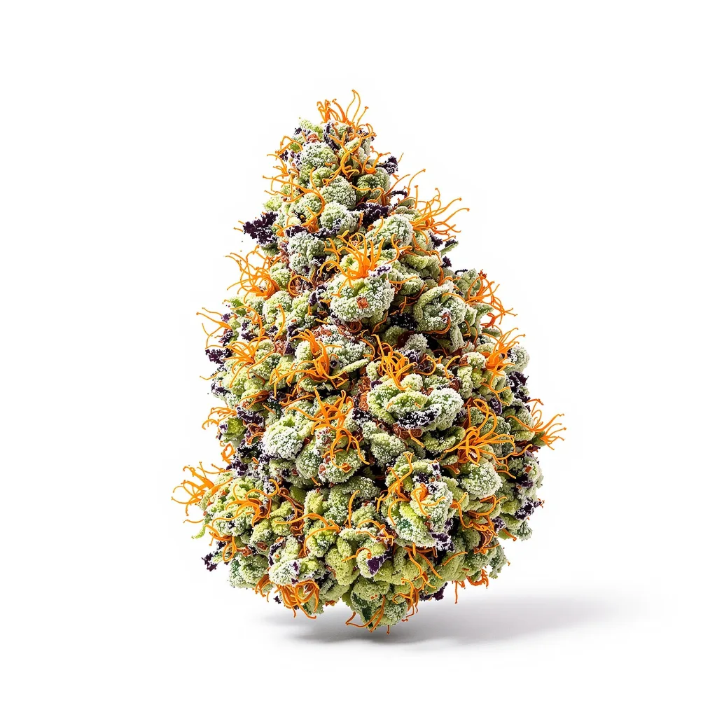 Big Bang 46% indica / 54% sativa — flor con tricomas visibles