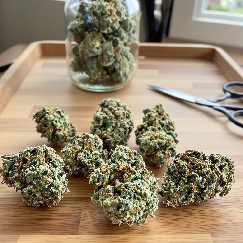 Big Blue 56% indica / 44% sativa — flor con tricomas visibles