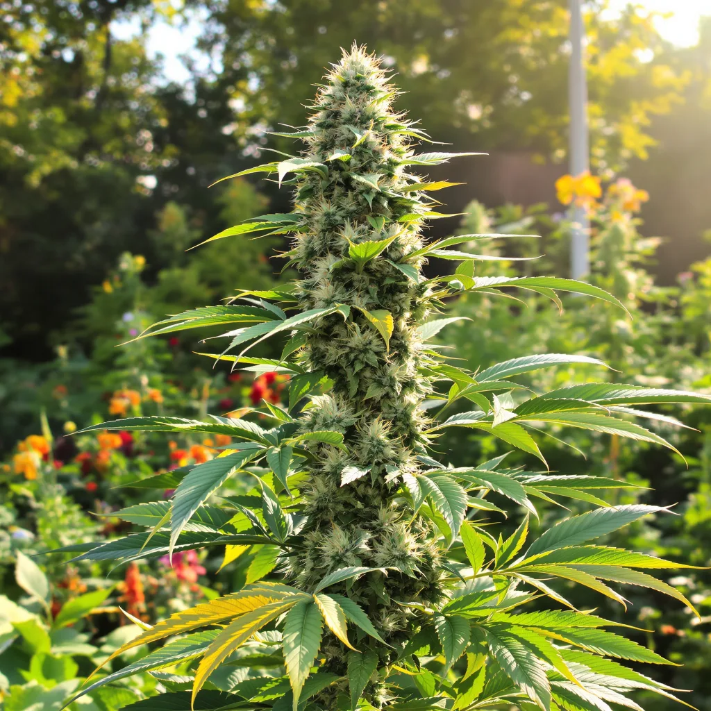 Big Blue 56% indica / 44% sativa — flor con tricomas visibles