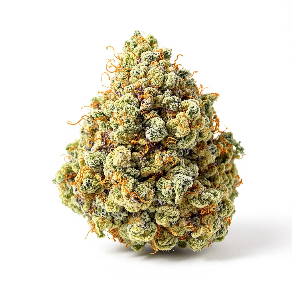 Big Buddha Cheese 60% indica / 40% sativa — flor con tricomas visibles