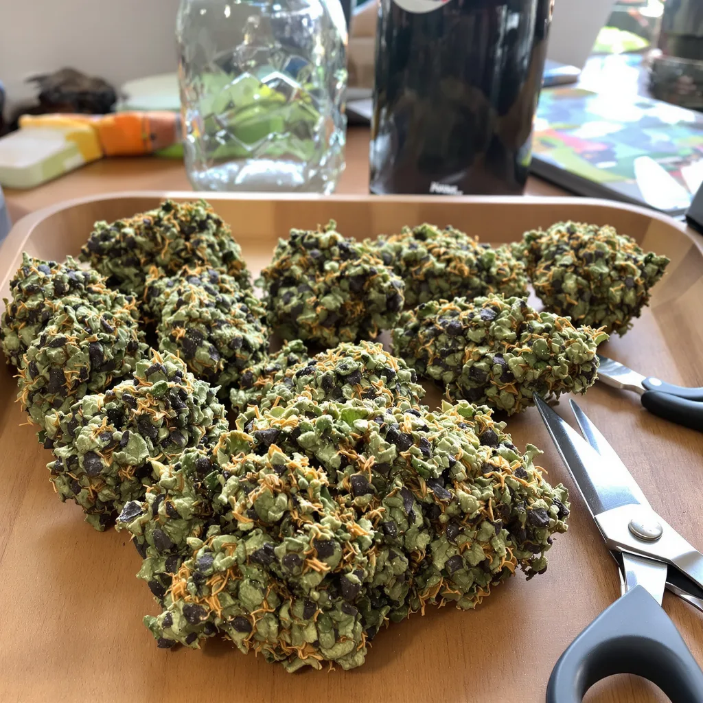 Big Cheese 84% indica / 16% sativa — flor con tricomas visibles