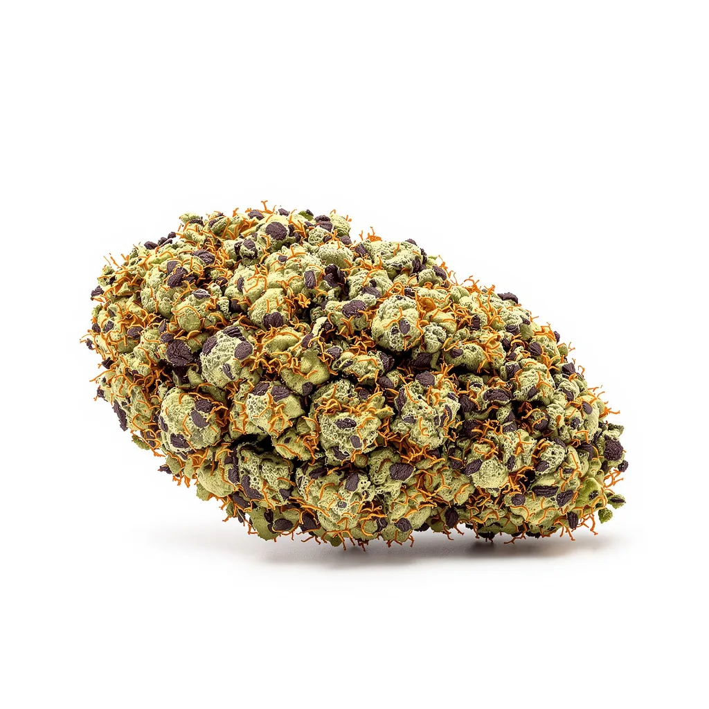 Big Cheese 84% indica / 16% sativa — flor con tricomas visibles
