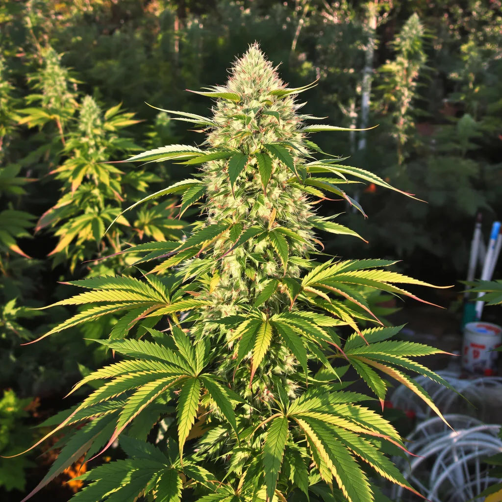 Big Cheese 84% indica / 16% sativa — flor con tricomas visibles