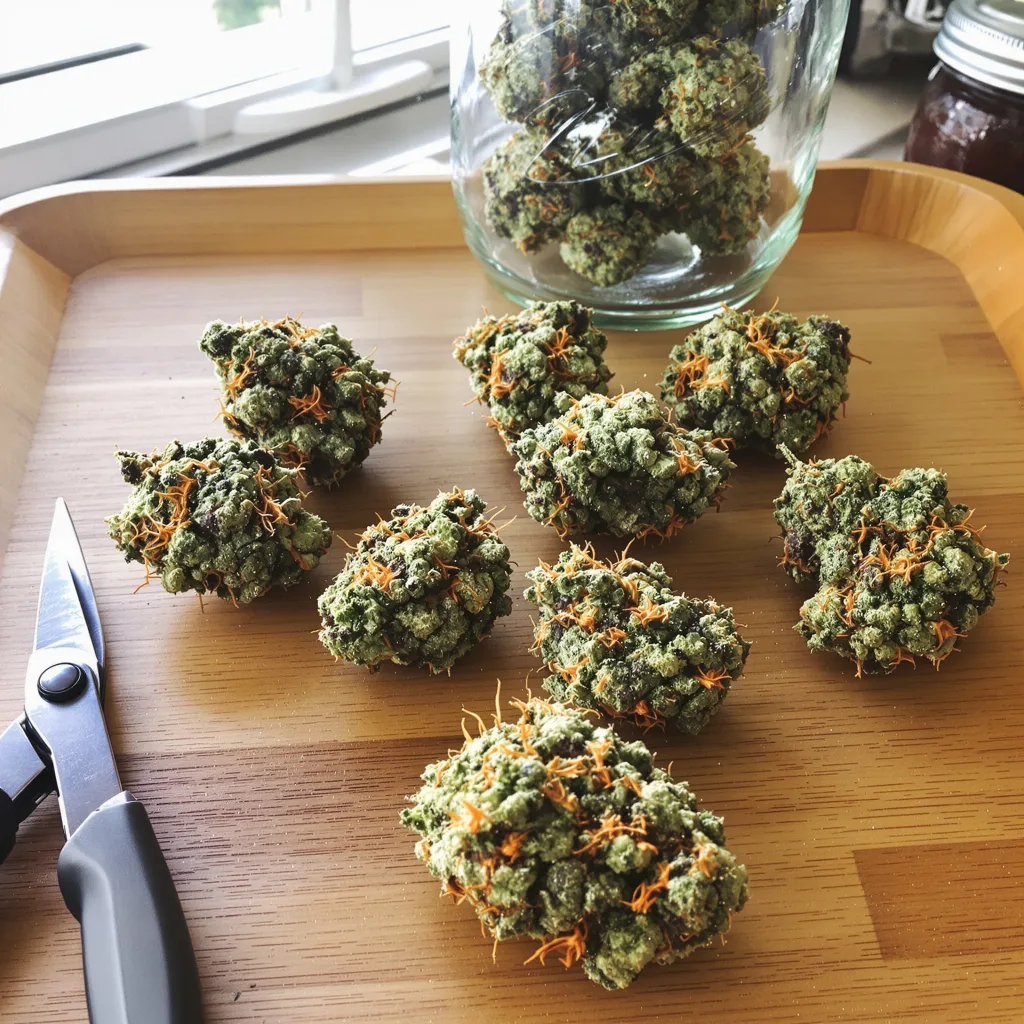 Big Devil 44% indica / 56% sativa — flor con tricomas visibles