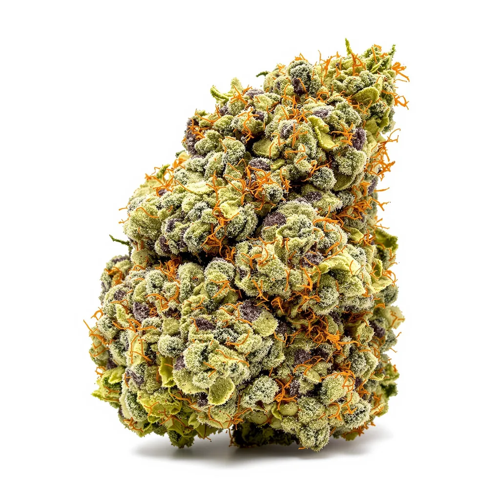 Big Devil 44% indica / 56% sativa — flor con tricomas visibles