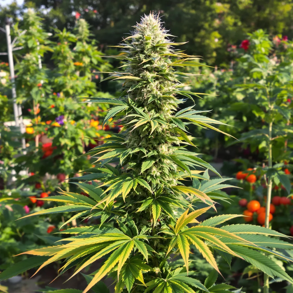 Big Devil 44% indica / 56% sativa — flor con tricomas visibles