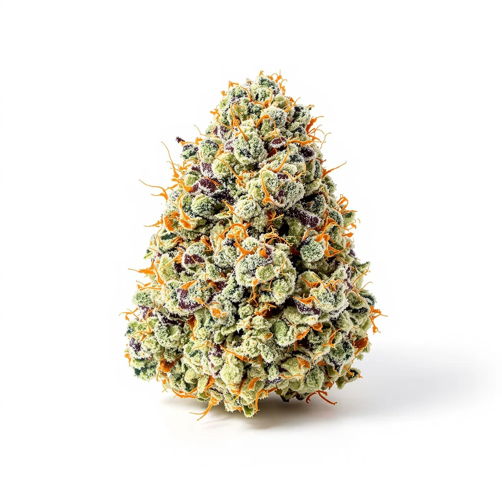 Big Kush 35% indica / 65% sativa — flor con tricomas visibles