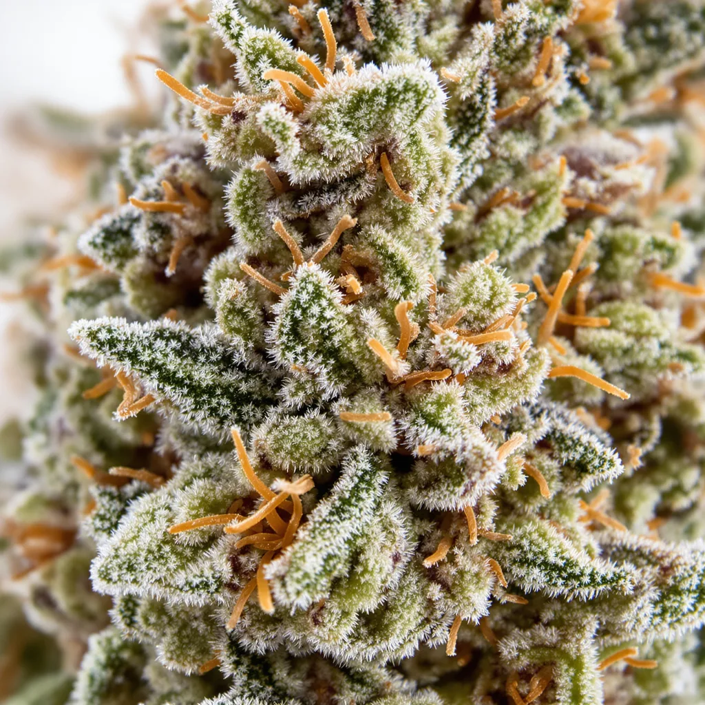 Primer plano de cogollo de cannabis Big Smooth mostrando cogollos densos verde bosque