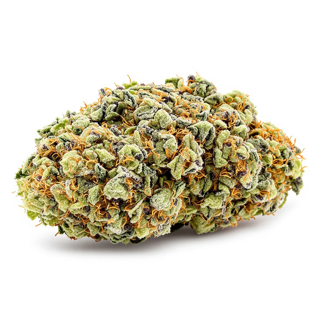 Big Smooth 62% indica / 38% sativa — flor con tricomas visibles