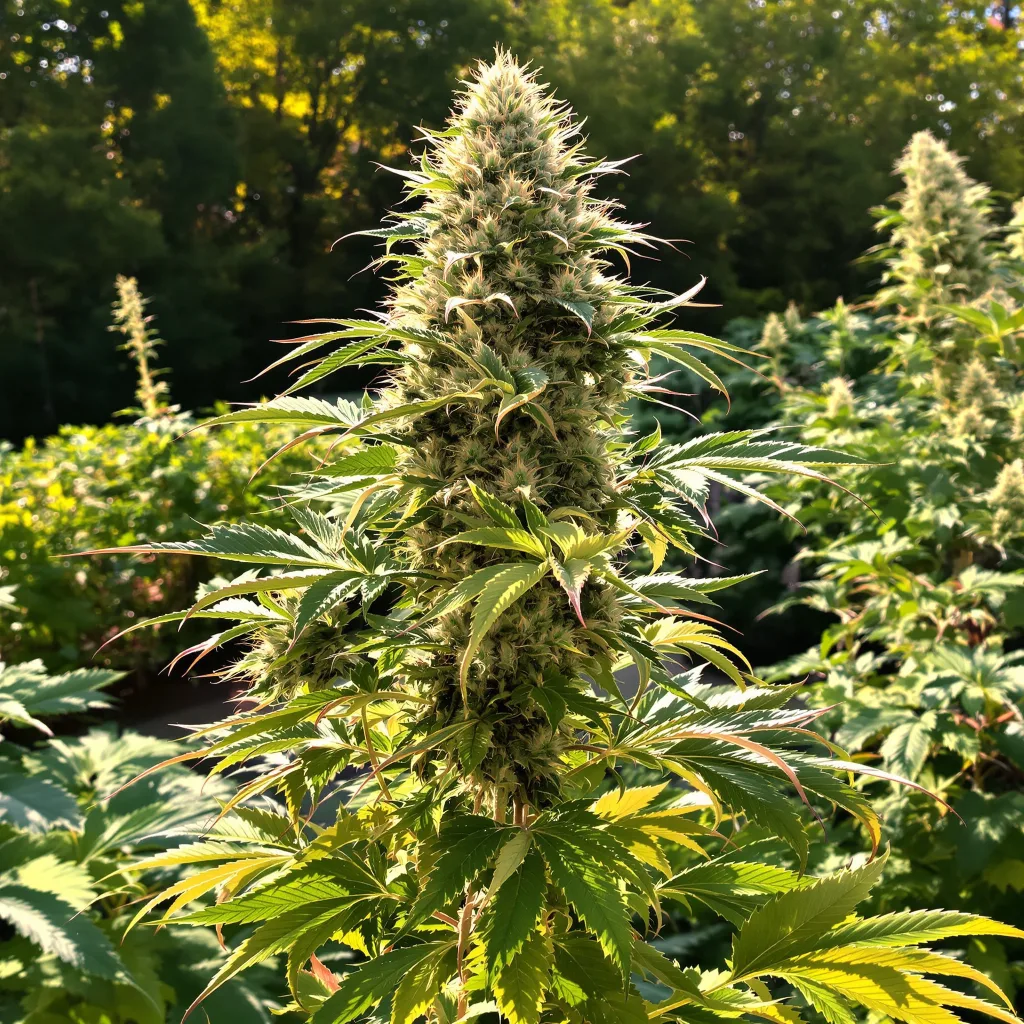 Bio Diesel 42% indica / 58% sativa — flor con tricomas visibles