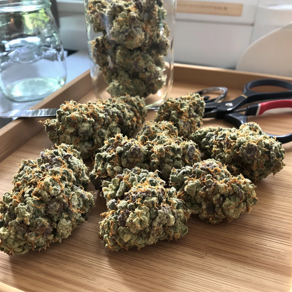 Birthday Cake Kush 60% indica / 40% sativa — flor con tricomas visibles