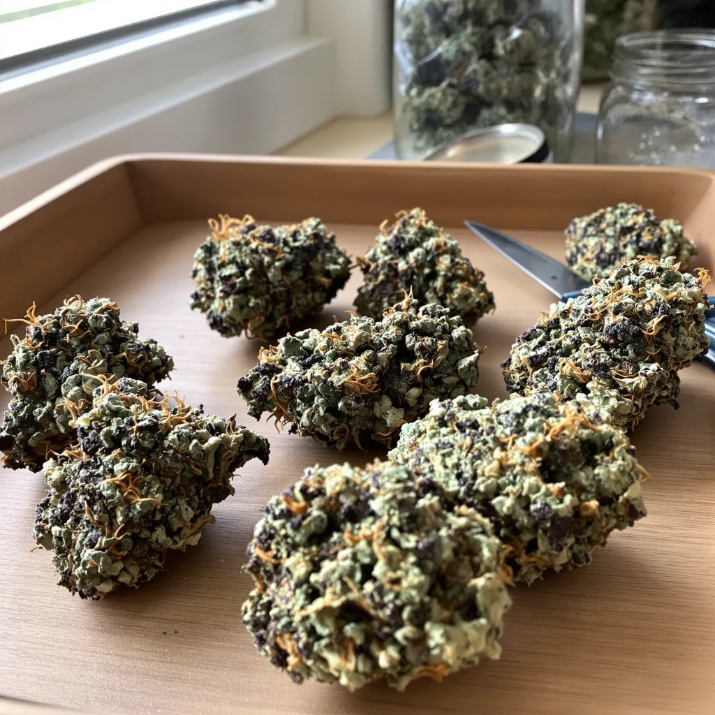 Black 84 86% indica / 14% sativa — flor con tricomas visibles
