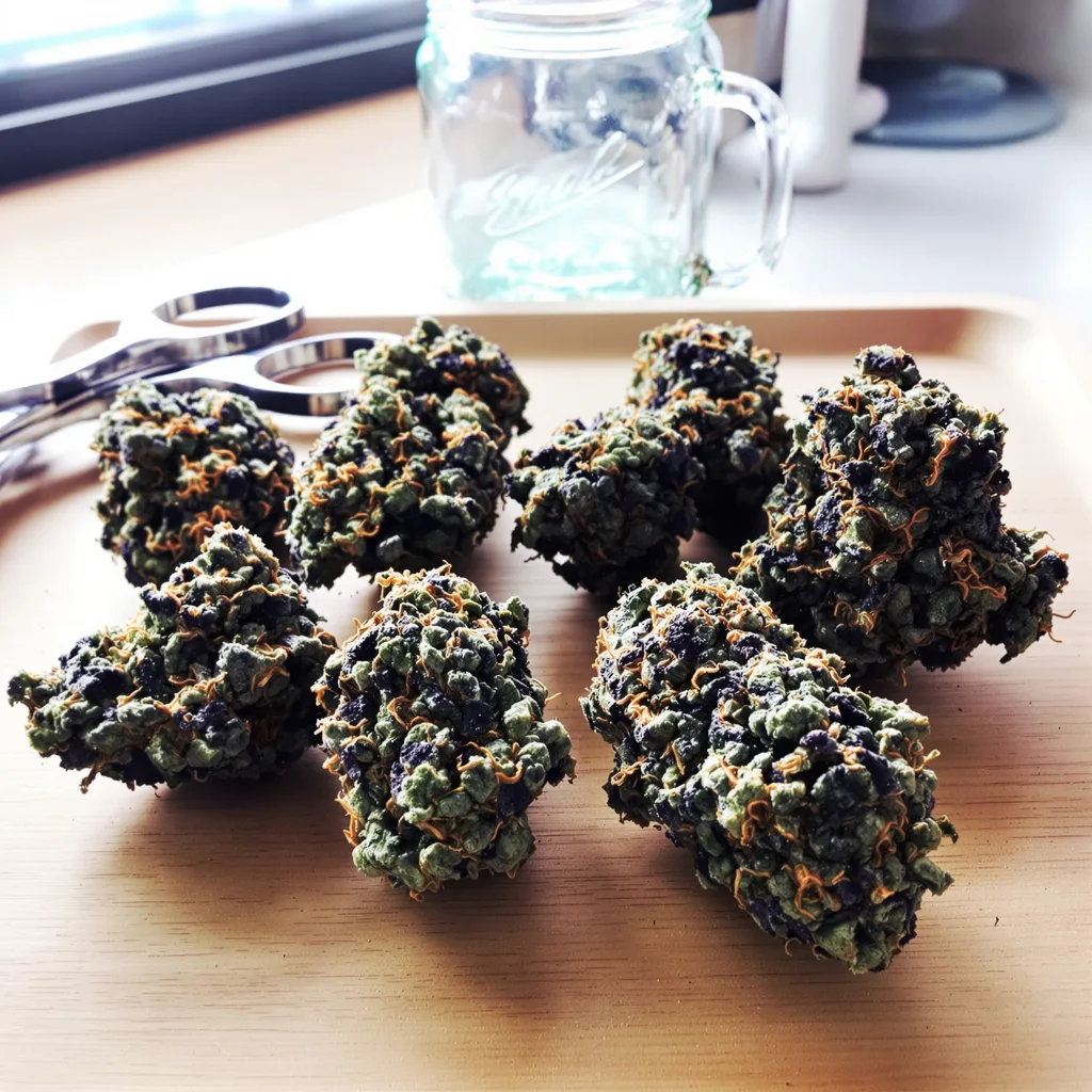 Black Afghan 81% indica / 19% sativa — flor con tricomas visibles