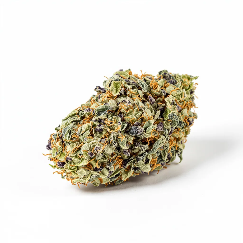 Black Betty 47% indica / 53% sativa — flor con tricomas visibles