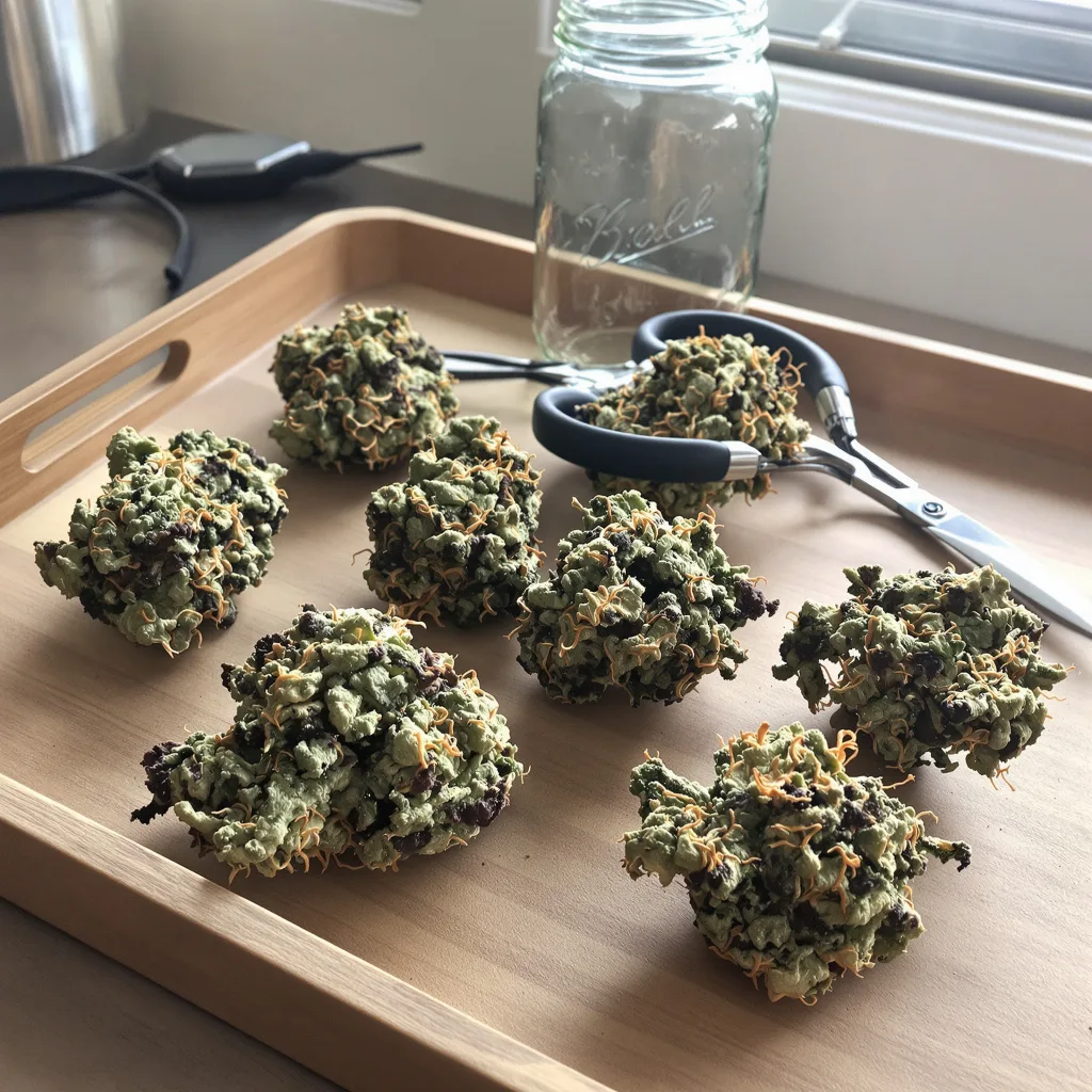 Black Bubba 69% indica / 31% sativa — flor con tricomas visibles