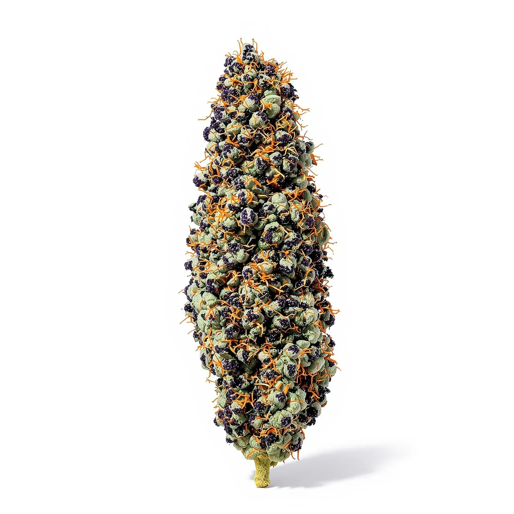 Black Cherry 79% indica / 21% sativa — flor con tricomas visibles