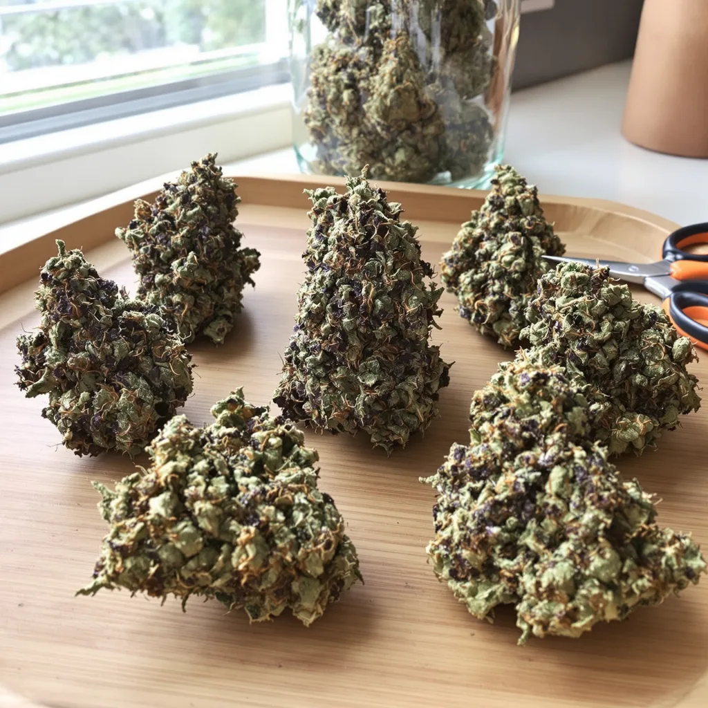 Black Demon OG 72% indica / 28% sativa — flor con tricomas visibles