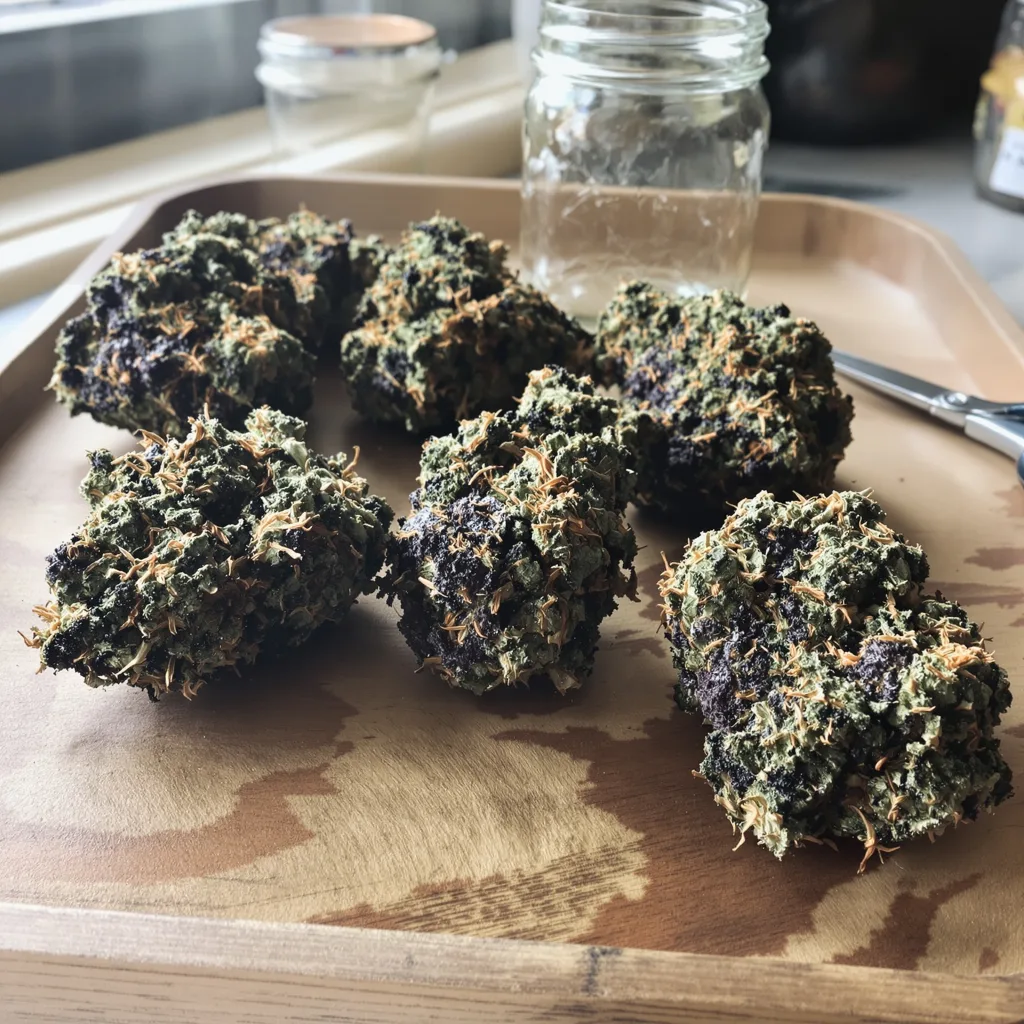 Black Domina 65% indica / 35% sativa — flor con tricomas visibles