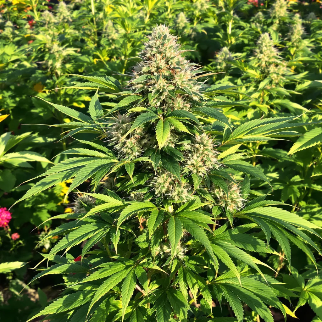 Black Domina 65% indica / 35% sativa — flor con tricomas visibles