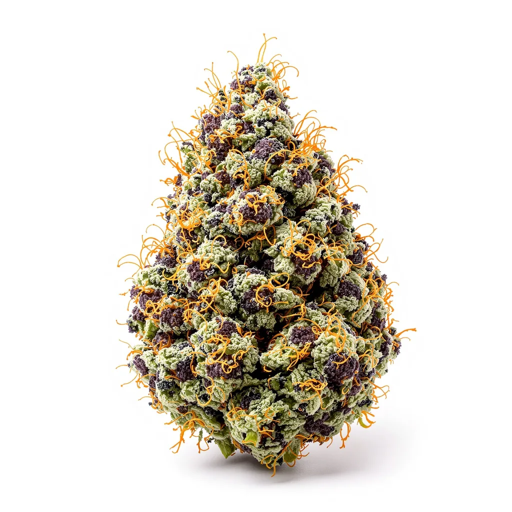 Black Domina 65% indica / 35% sativa — flor con tricomas visibles