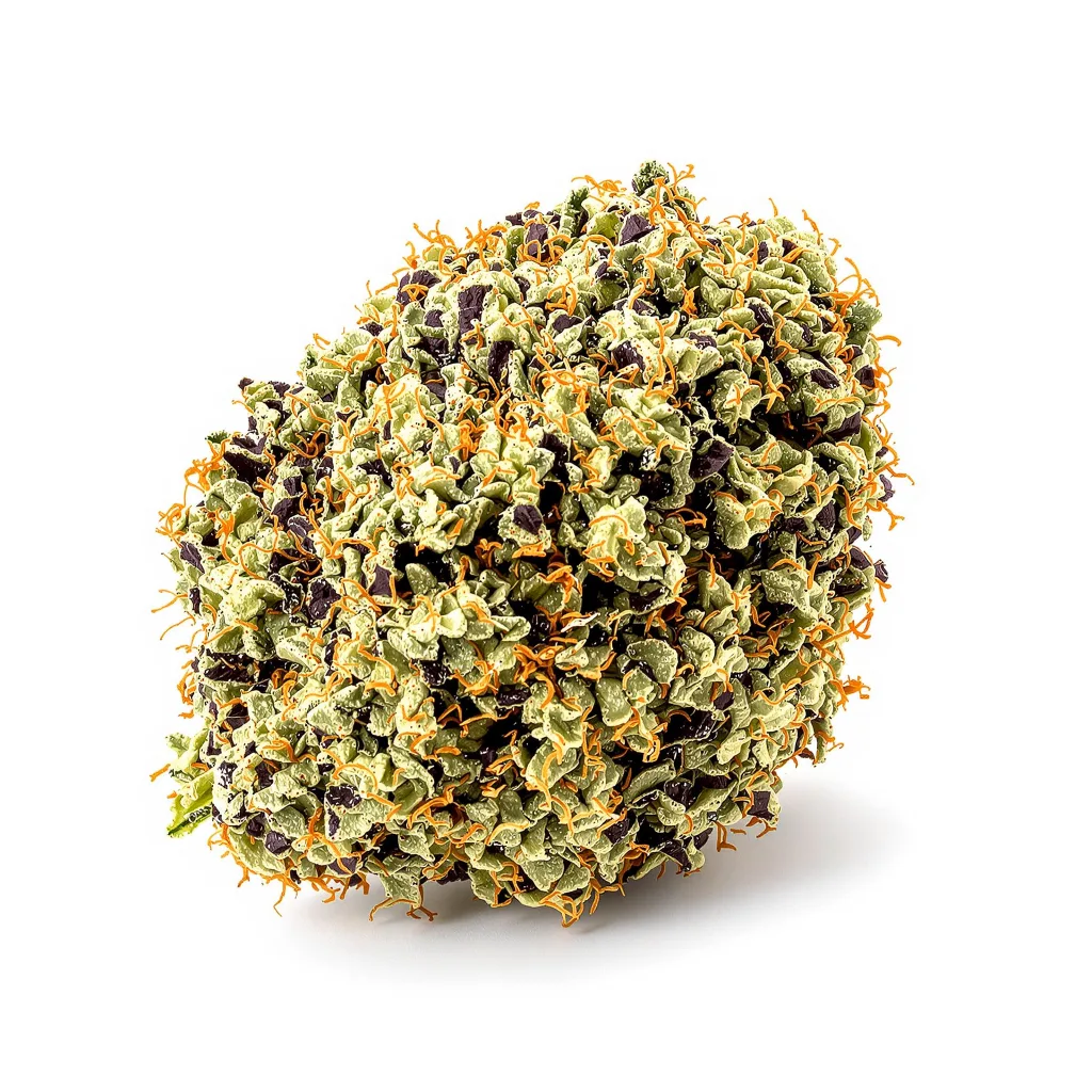 Black Ice 82% indica / 18% sativa — flor con tricomas visibles