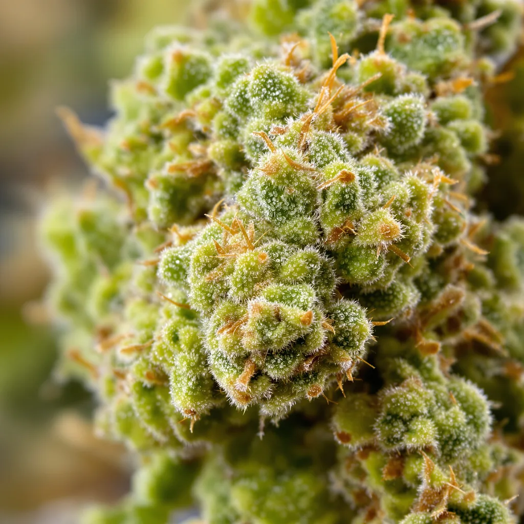 Primer plano de cogollo de cannabis Black Jack mostrando estructura aireada verde lima