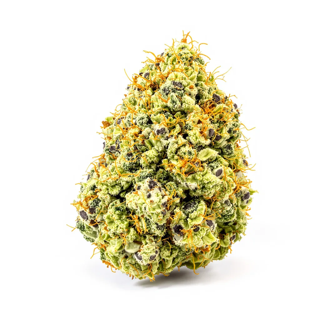 Black Jack 20% indica / 80% sativa — flor con tricomas visibles