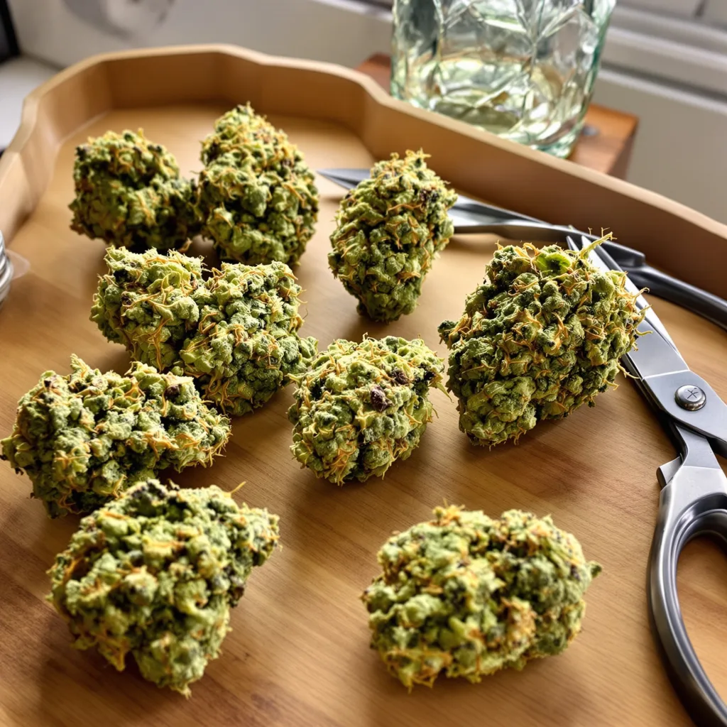 Black Jack 20% indica / 80% sativa — flor con tricomas visibles