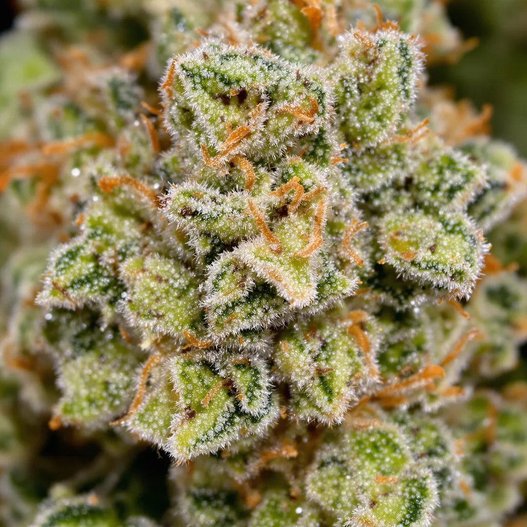 Primer plano de cogollo de cannabis Black Jack mostrando estructura aireada verde lima