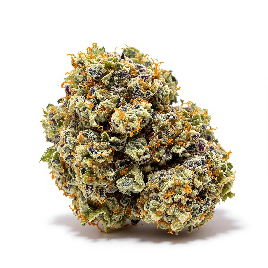 Black Russian 56% indica / 44% sativa — flor con tricomas visibles