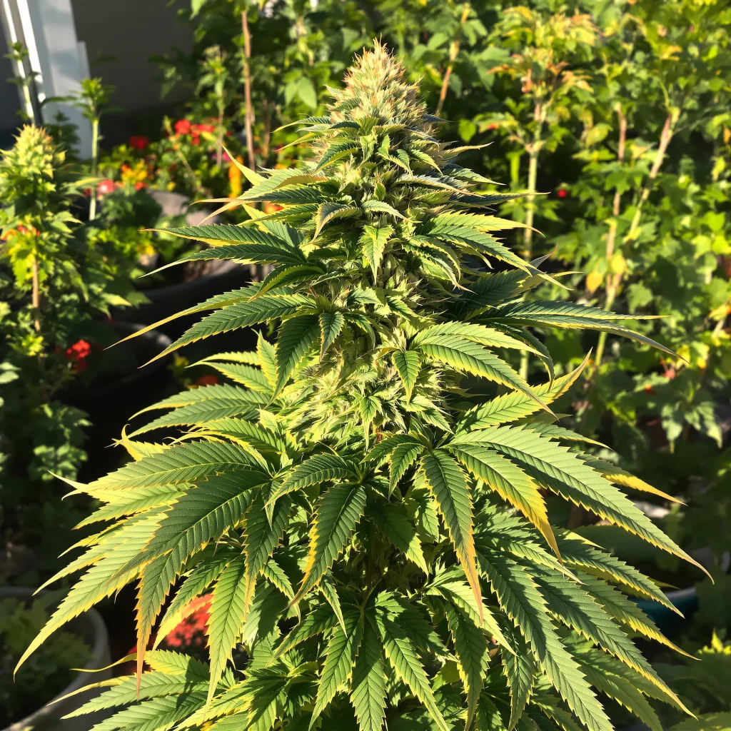 Black Water Purple OG Cheese 66% indica / 34% sativa — flor con tricomas visibles