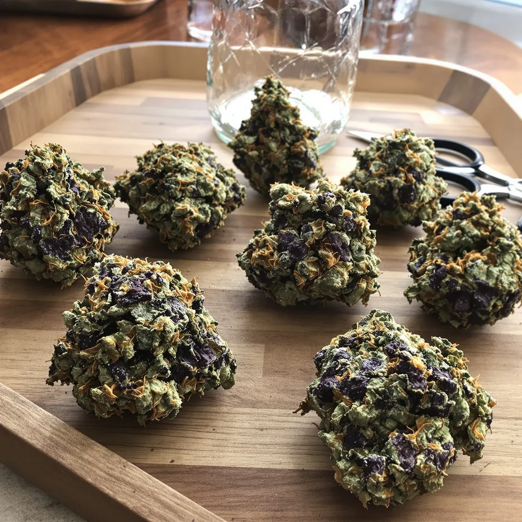 Blackberry Bubble 86% indica / 14% sativa — flor con tricomas visibles