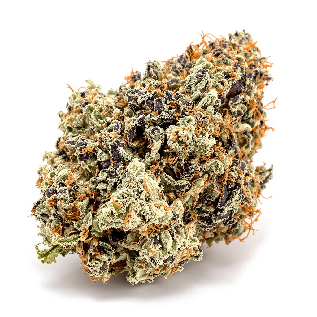 Blackberry 72% indica / 28% sativa — flor con tricomas visibles
