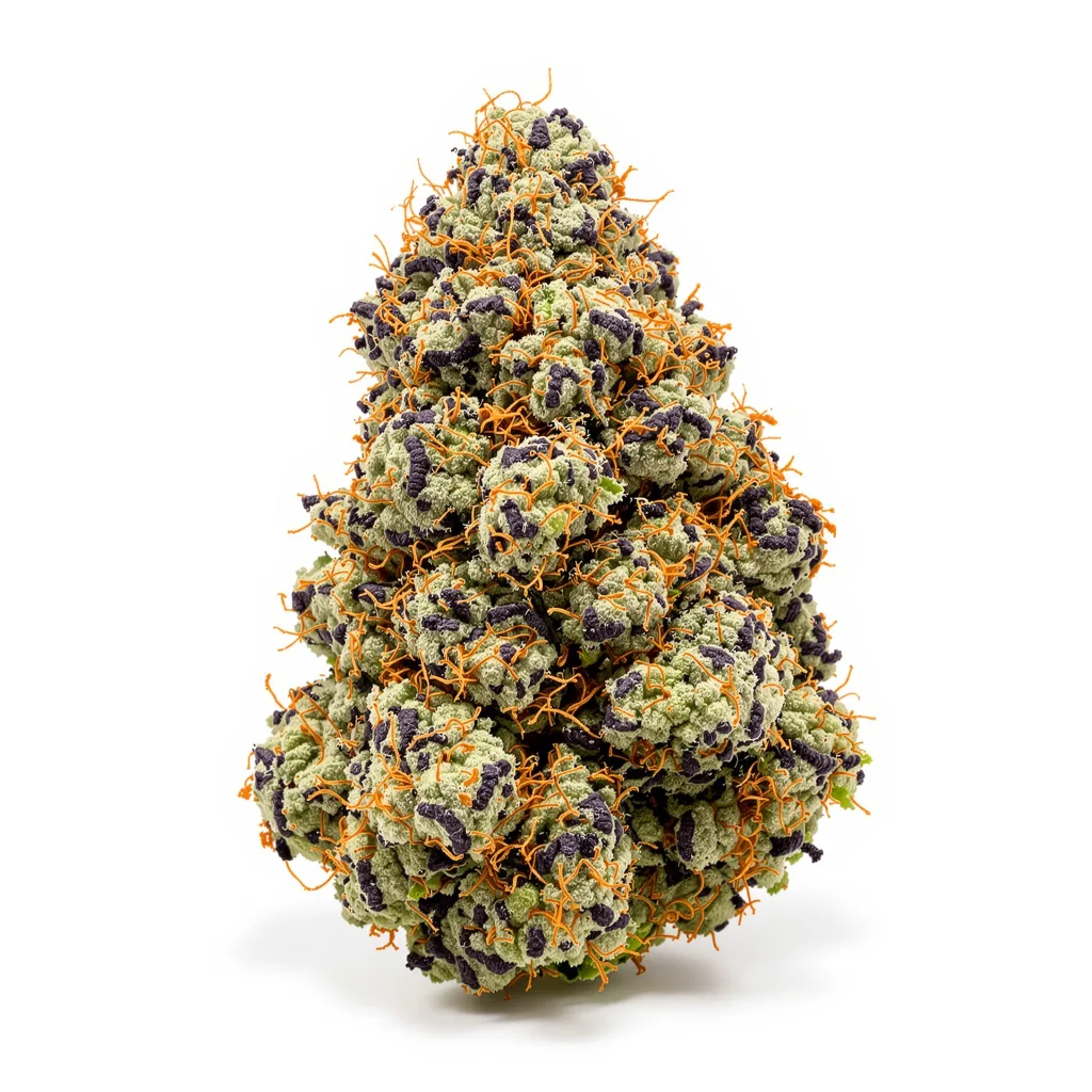 Blackberry Kush 80% indica / 20% sativa — flor con tricomas visibles