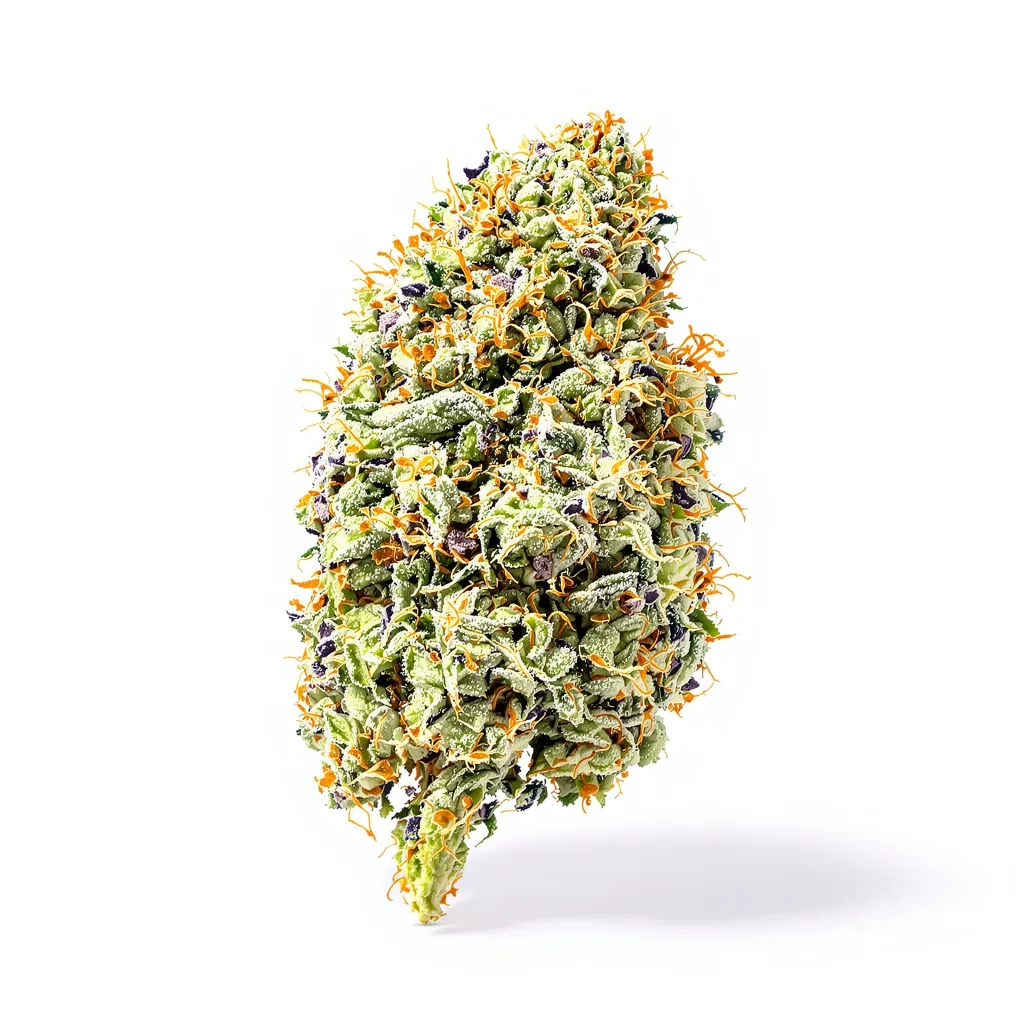 Blackberry Pie 51% indica / 49% sativa — flor con tricomas visibles
