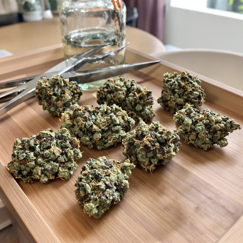 Blue Afghani 74% indica / 26% sativa — flor con tricomas visibles