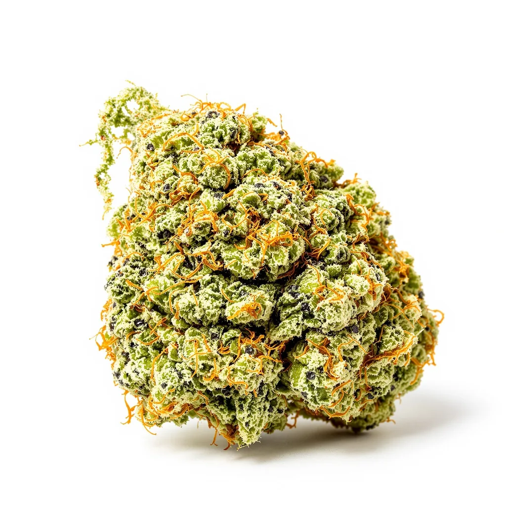 Blue Amnesia 10% indica / 90% sativa — flor con tricomas visibles