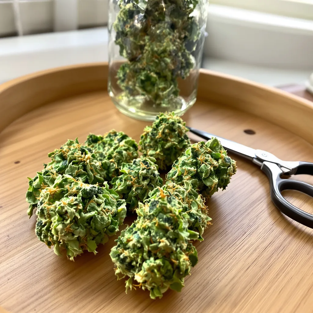Blue Amnesia 10% indica / 90% sativa — flor con tricomas visibles