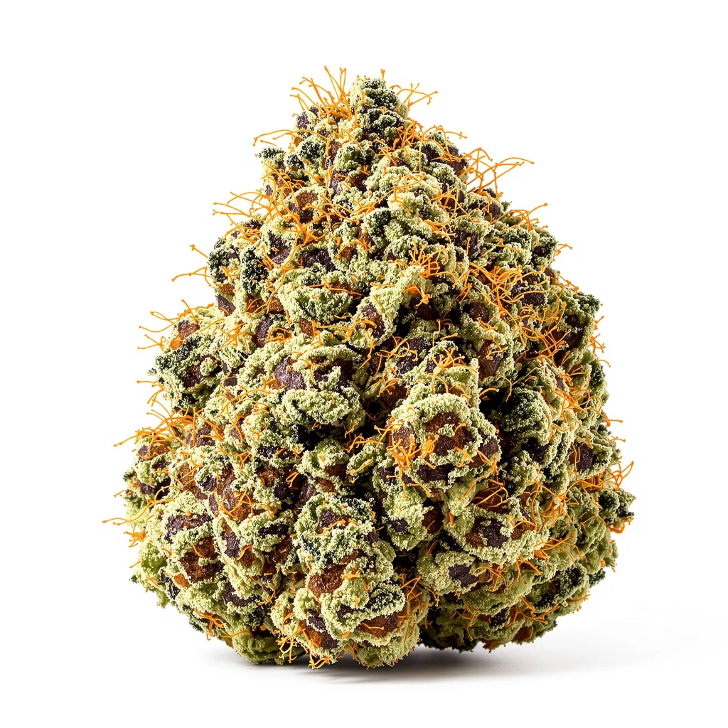 Blue Blood 72% indica / 28% sativa — flor con tricomas visibles