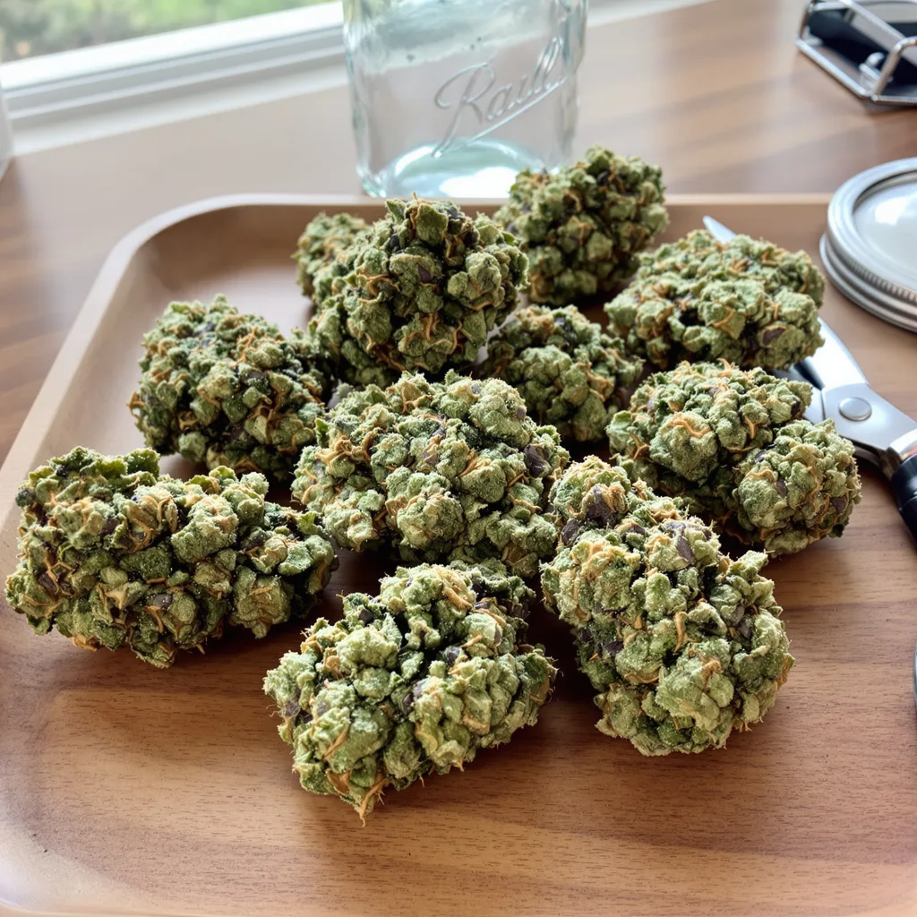 Blue Cheese 60% indica / 40% sativa — flor con tricomas visibles