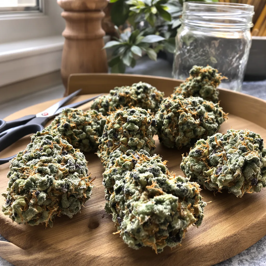 Blue Cheese 60% indica / 40% sativa — flor con tricomas visibles