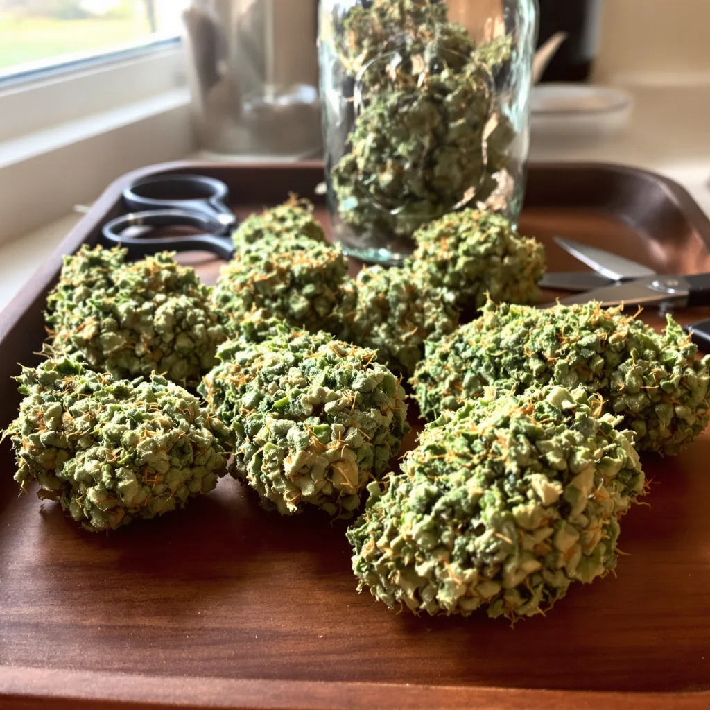 Blue Cinex 23% indica / 77% sativa — flor con tricomas visibles
