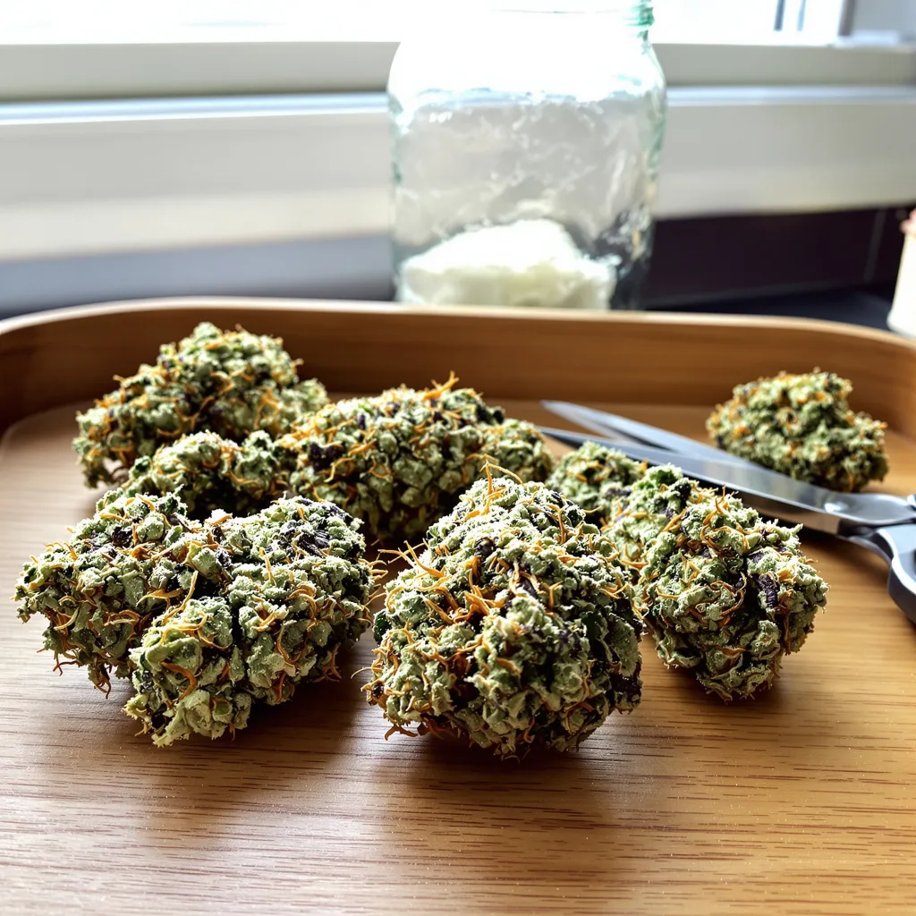 Blue Cookies 60% indica / 40% sativa — flor con tricomas visibles