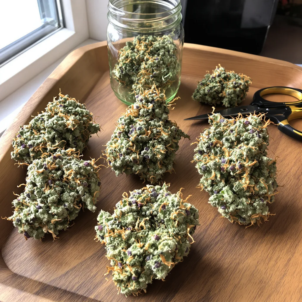 Blue Cookies 60% indica / 40% sativa — flor con tricomas visibles