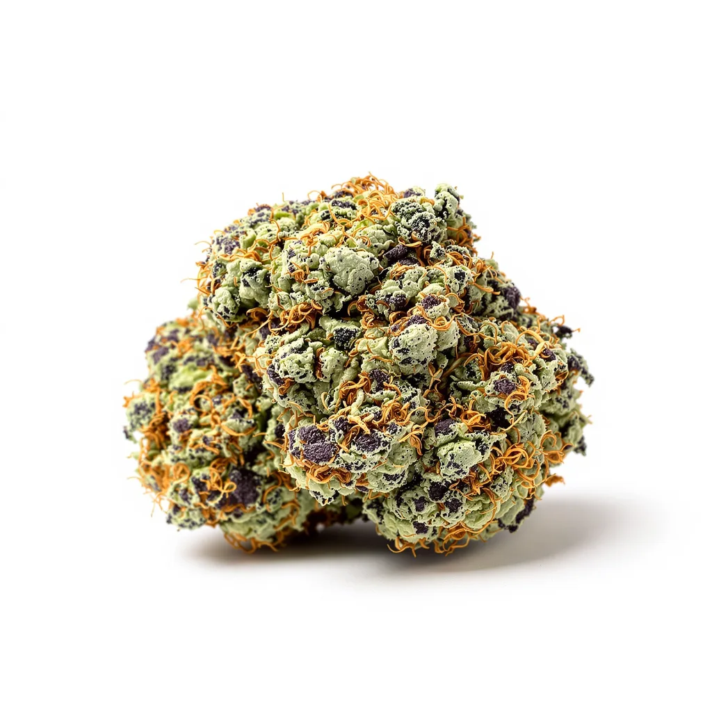 Blue Crack 77% indica / 23% sativa — flor con tricomas visibles