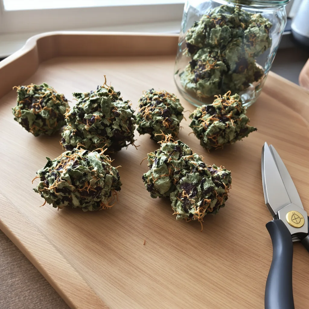 Blue Diesel 75% indica / 25% sativa — flor con tricomas visibles