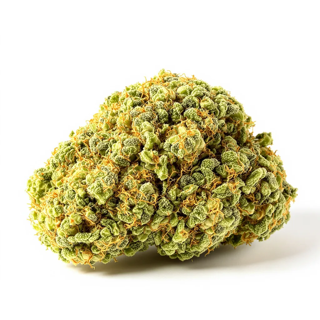 Blue Dream 19% indica / 81% sativa — flor con tricomas visibles
