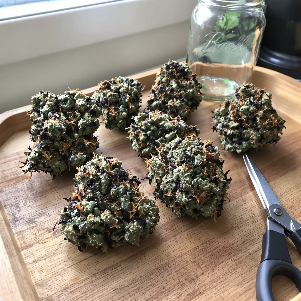 Blue Dynamite 65% indica / 35% sativa — flor con tricomas visibles