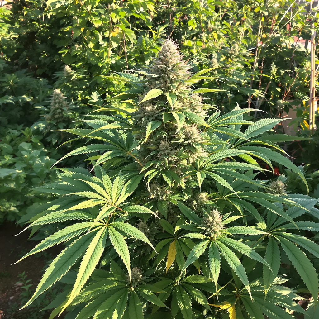 Blue Dynamite 65% indica / 35% sativa — flor con tricomas visibles