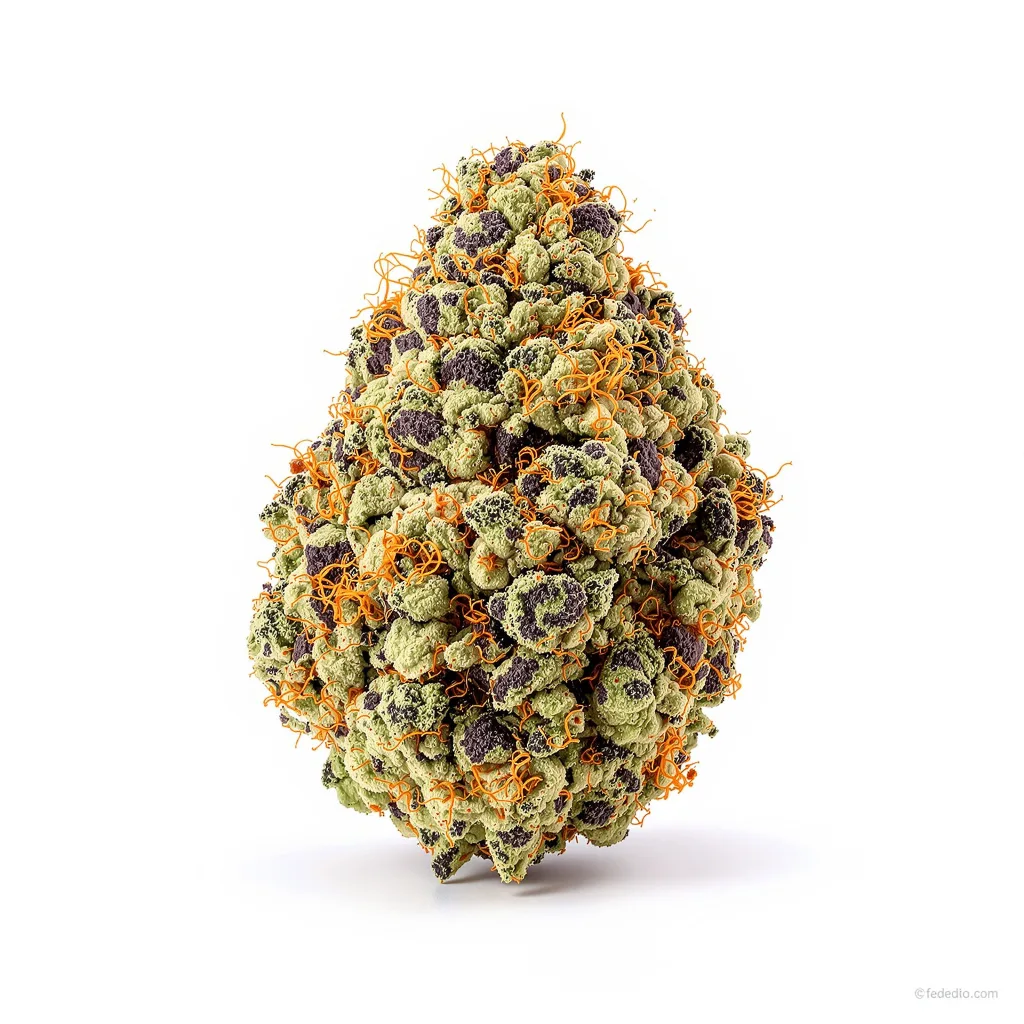 Blue Frost 69% indica / 31% sativa — flor con tricomas visibles